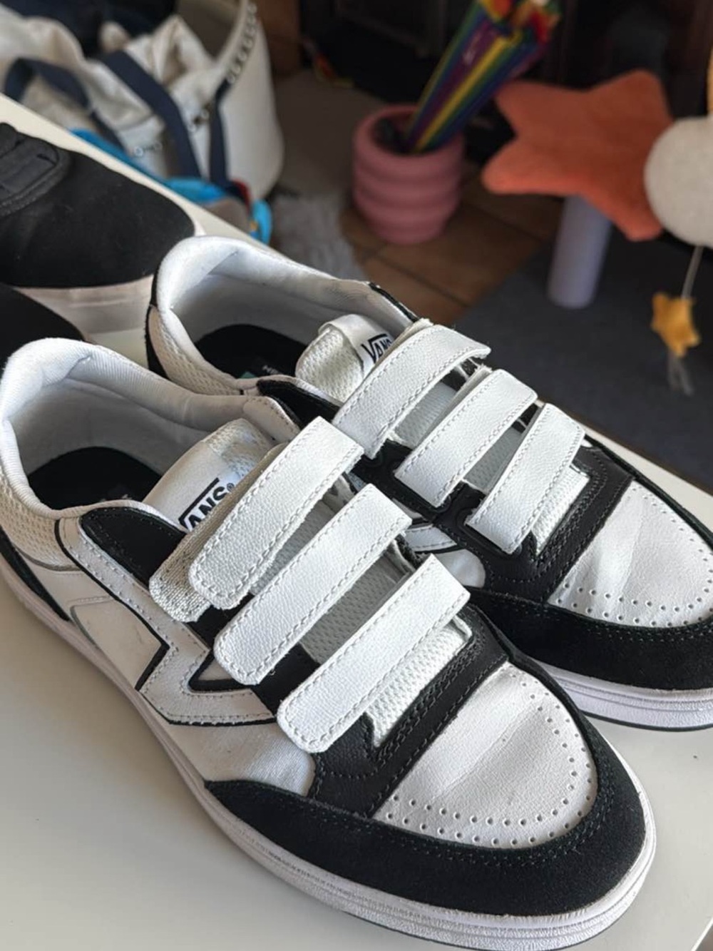 Vans White and Black Velcro Panda Shoe